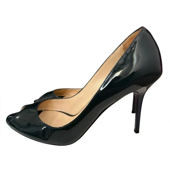 Jimmy Choo Navy Patent Leather peep toe pump - Picture 3 of 13